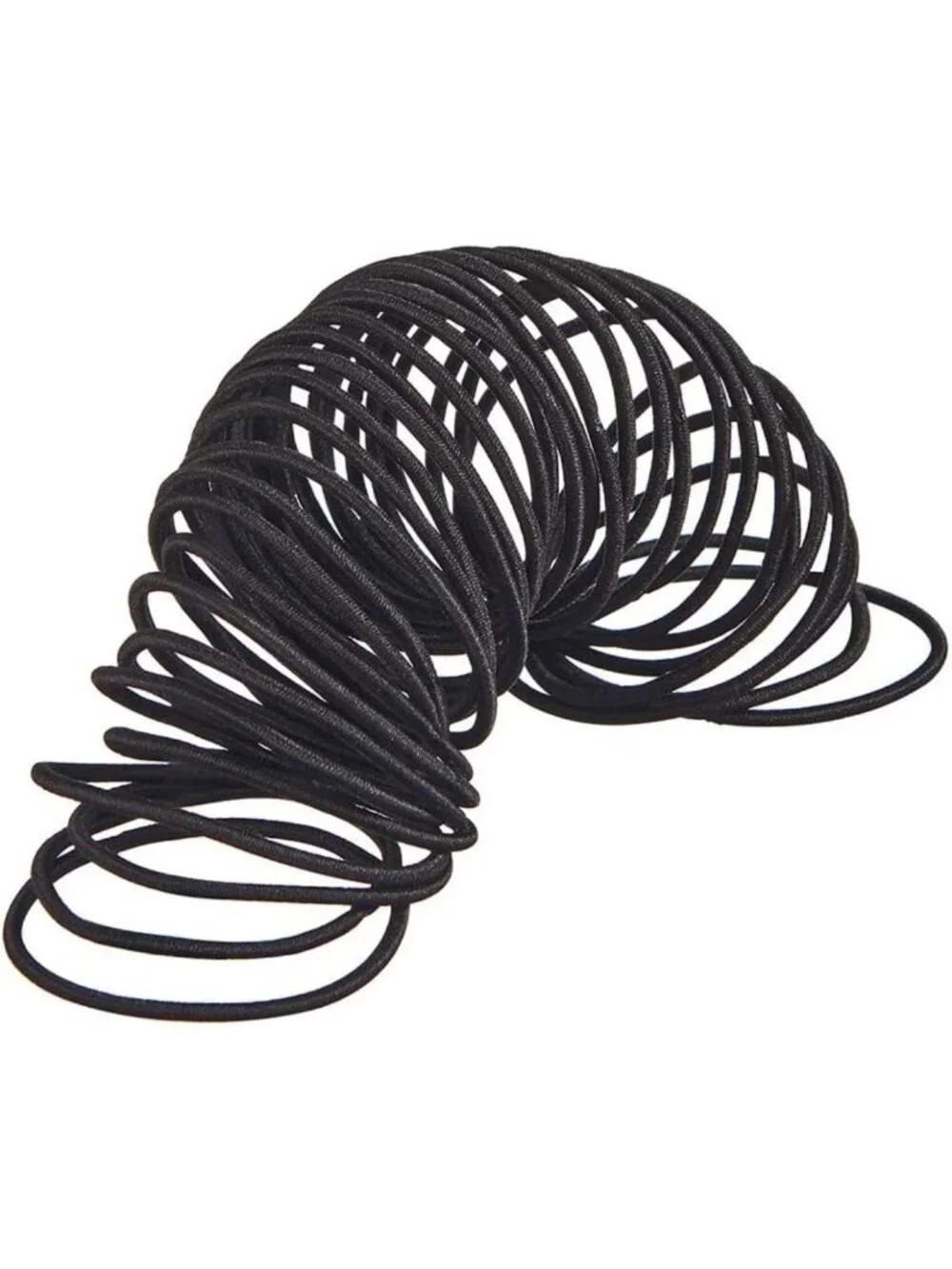 50 Count No-Metal Girls Elastic Hair Ties - Soft Black 2mm Women's Hair Elastics